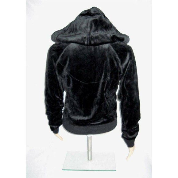 SELF ESTEEM Shirt Jacket Top Junior Sizes Black Velour Cropped Hooded NOS - Picture 6 of 8